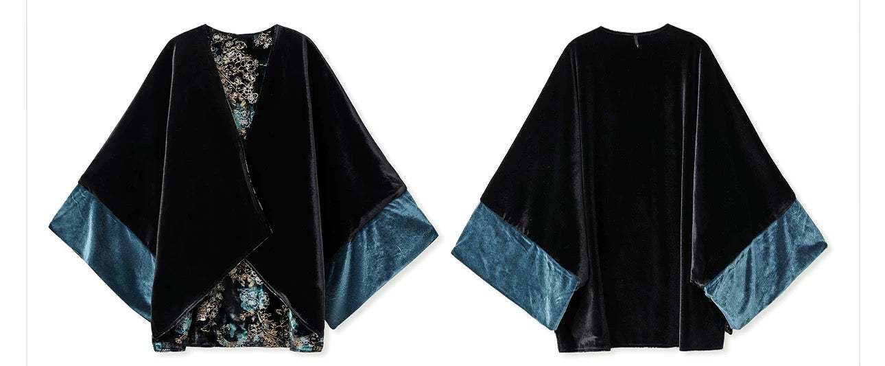 Zafira Reversible Kimono Black & Teal
