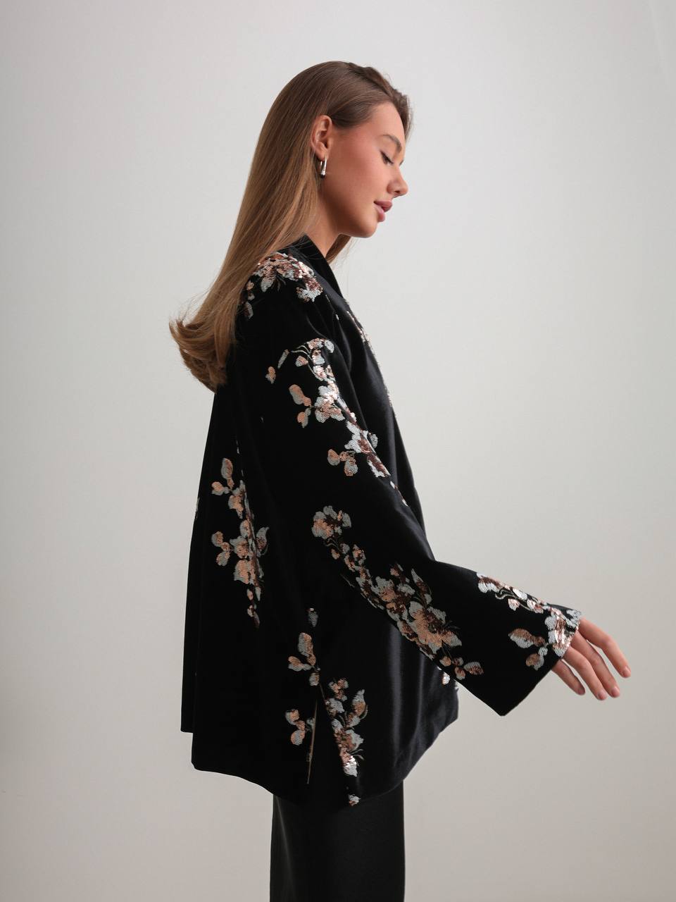 Midnight Blossom Velvet Jacket