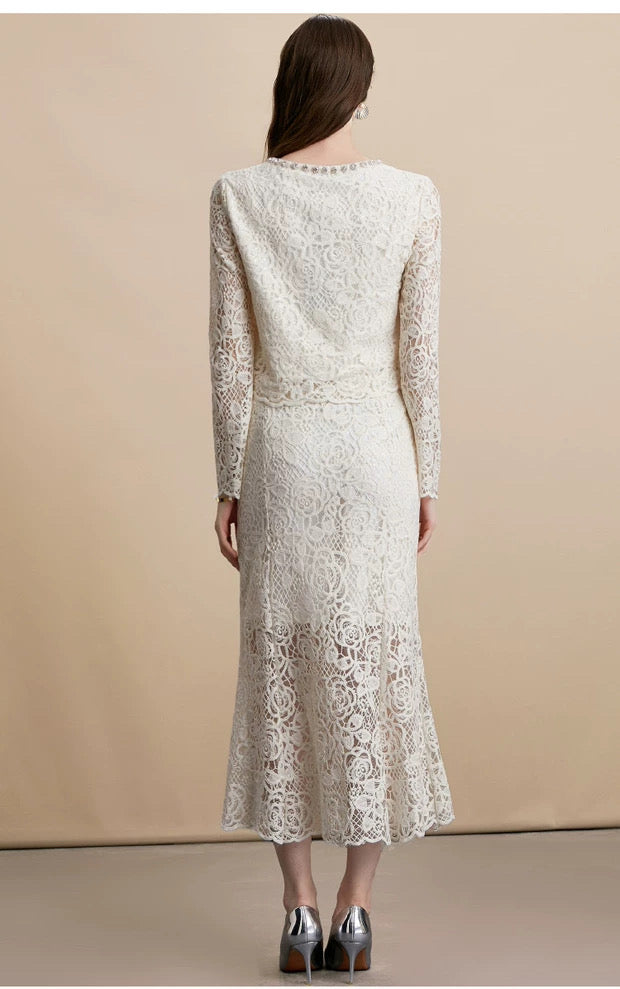 Elara Lace Midi Dress White