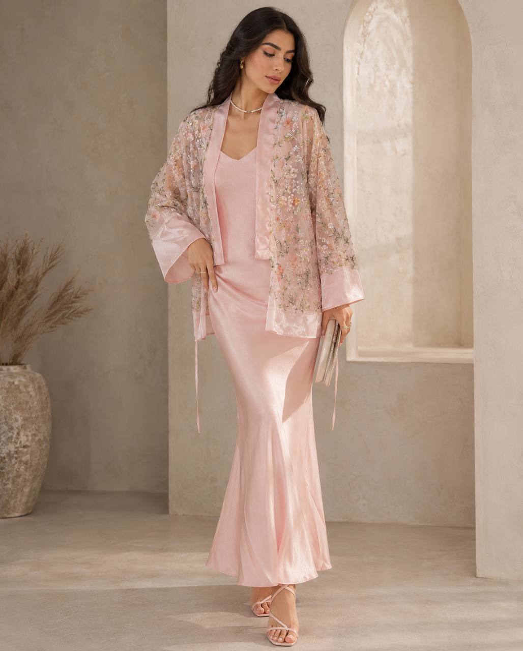 Aurelia Satin Maxi Dress — Blush
