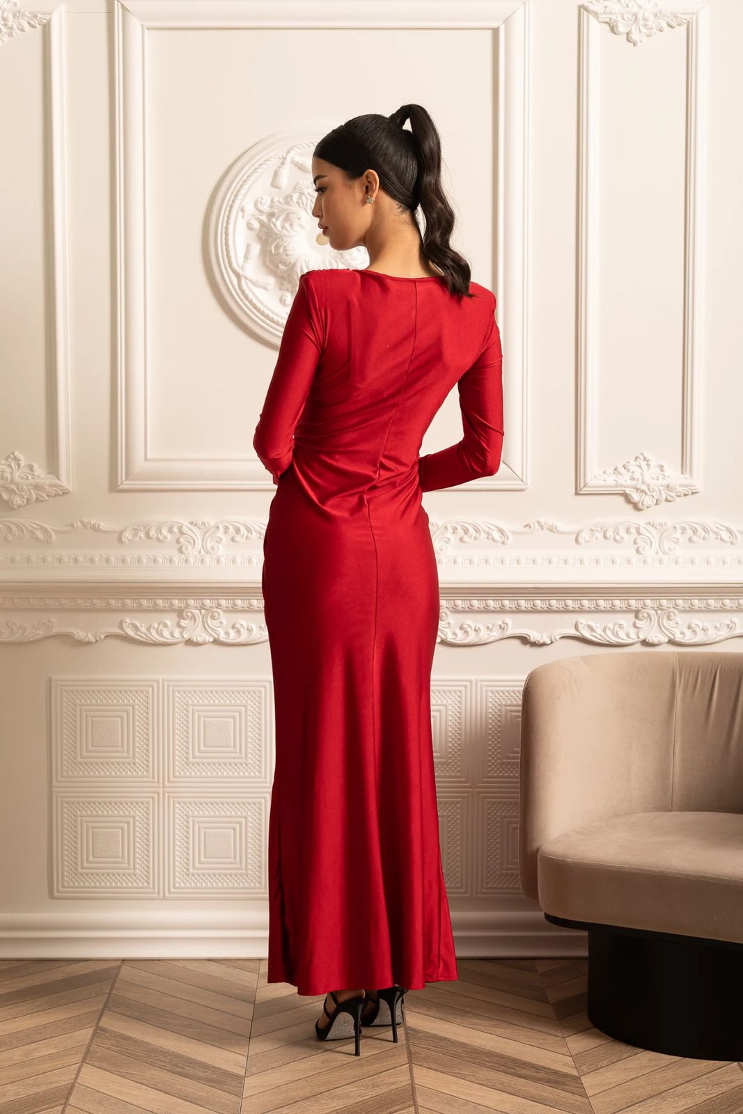 Isabella Draped Maxi Dress Red