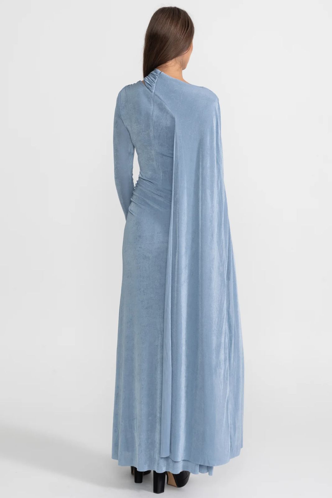 Serella Draped Cape Long Dress Blue