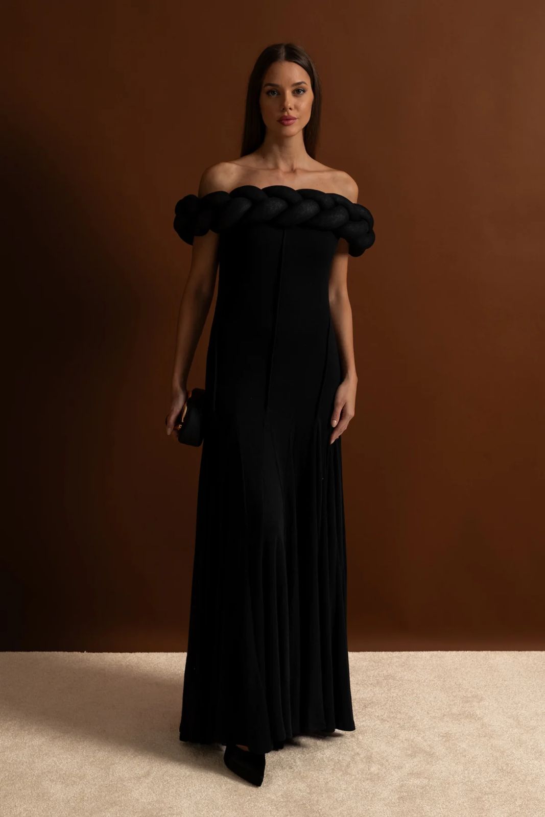 Elara Off-Shoulder Maxi Dress Black