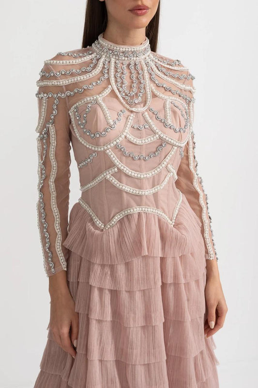 Blush Crystal Cascade Couture Dress