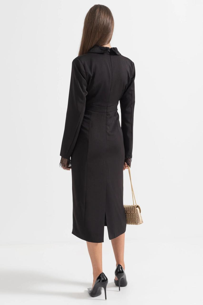 فستان ميدي أسود اللون مزين بالدانتيل