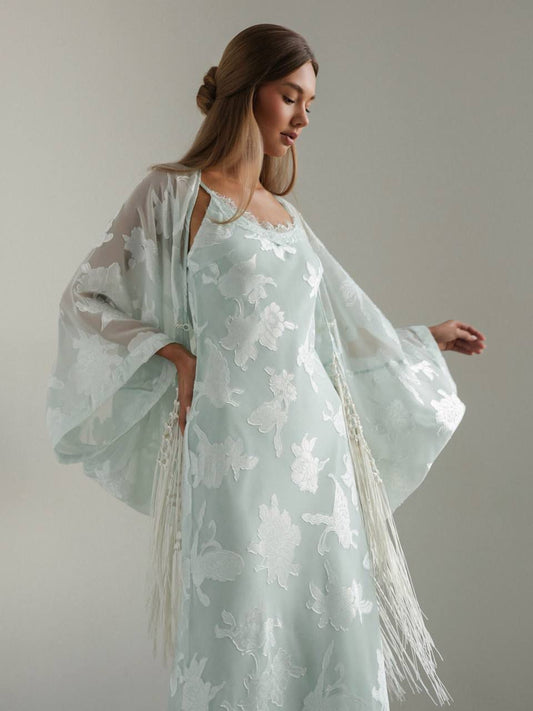 Jacquard Dress & Sheer Kimono Set