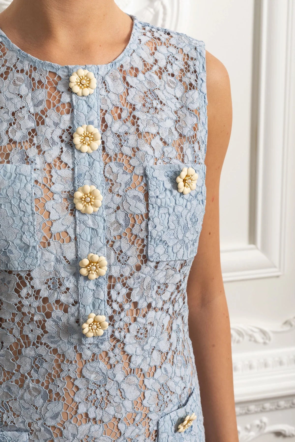 Elara Lace Mini Dress Light Blue