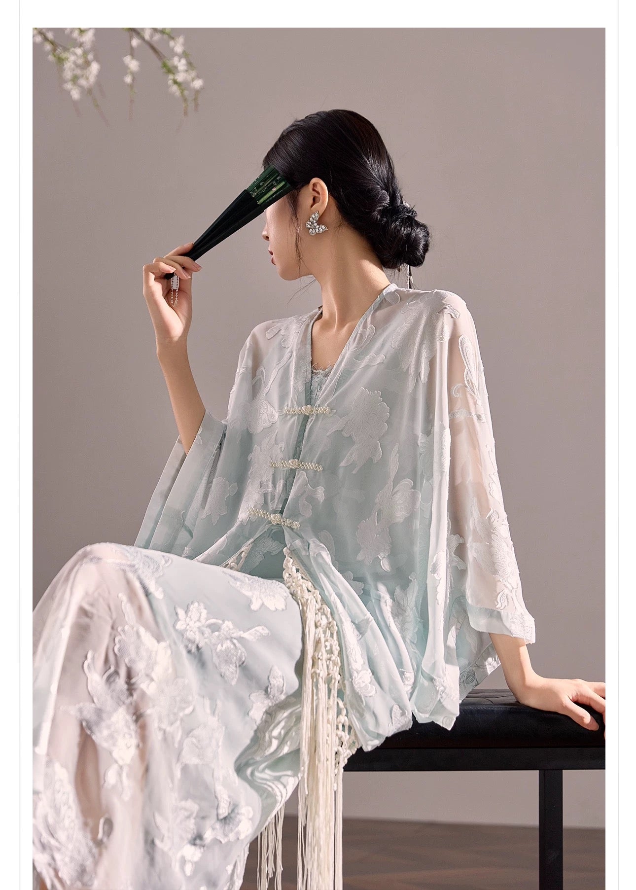 Lina Silk Kimono Mist Blue