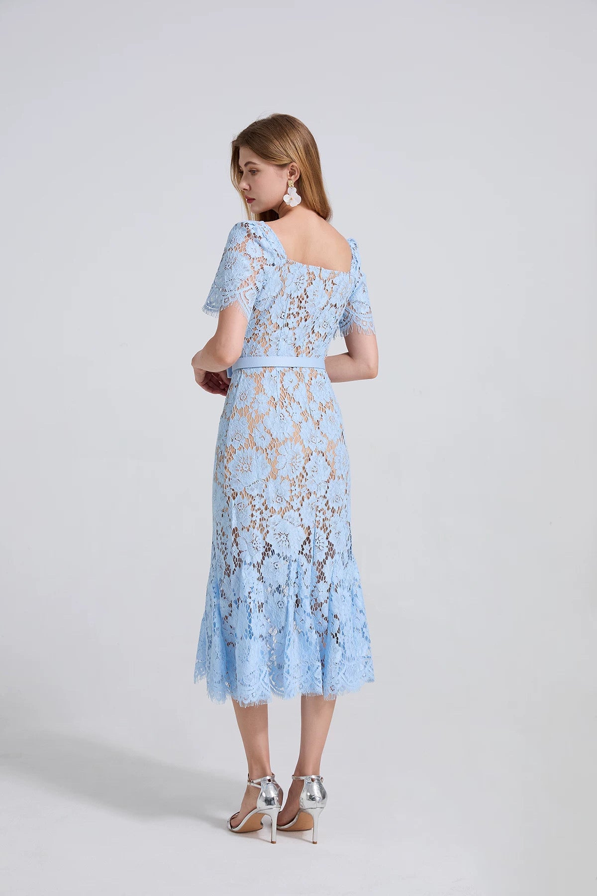 Alina Lace Midi Dress Light Blue