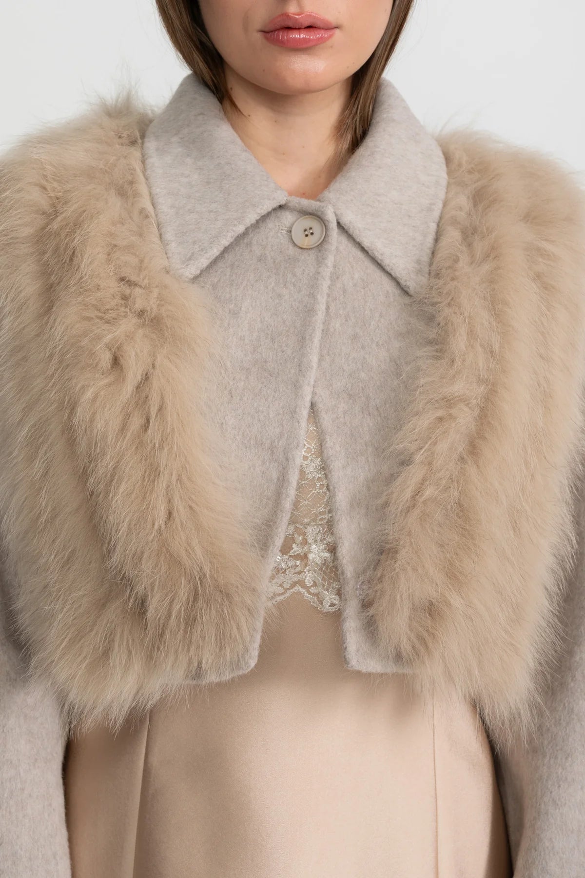 Sable Trim Cropped Jacket White
