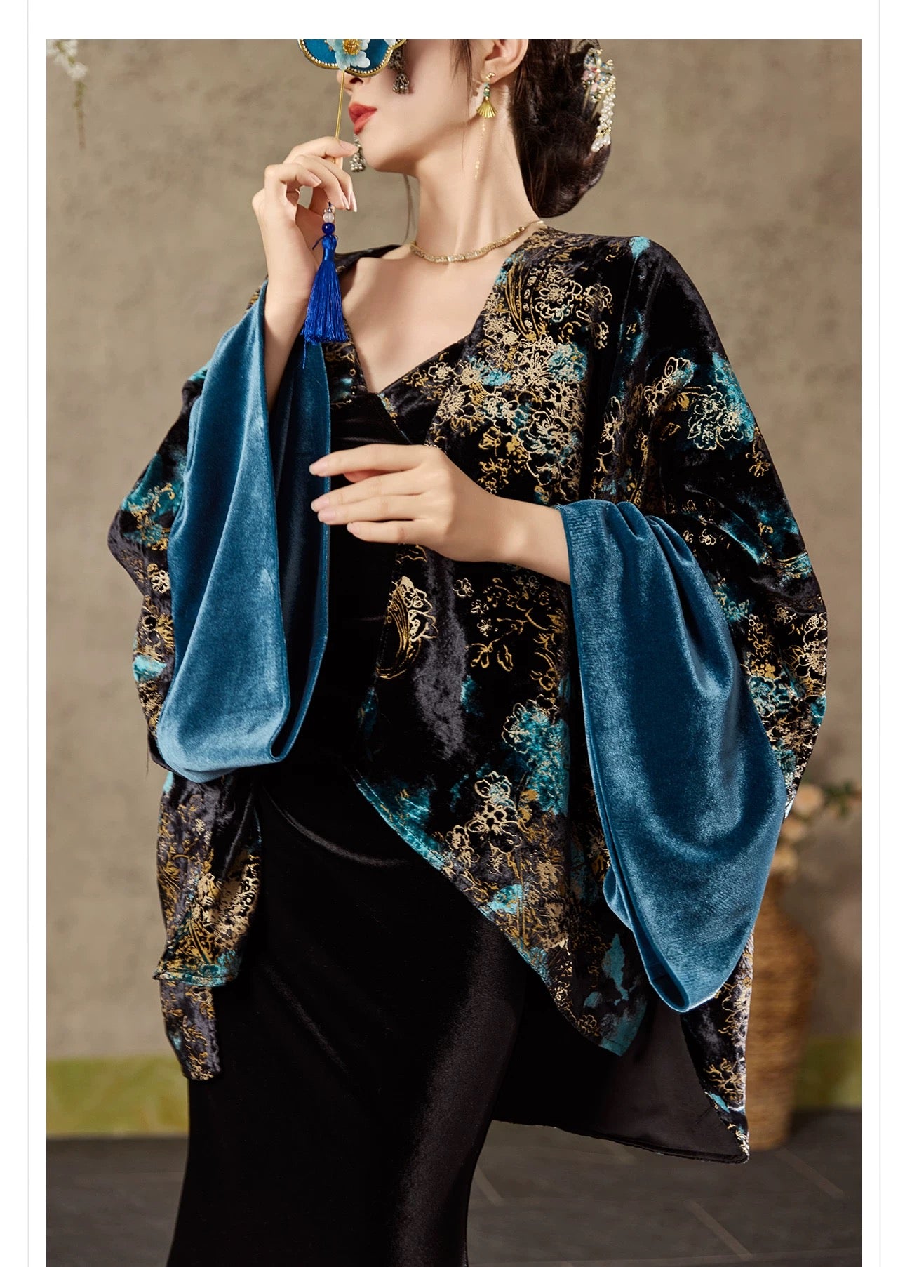 Zafira Reversible Kimono Black & Teal