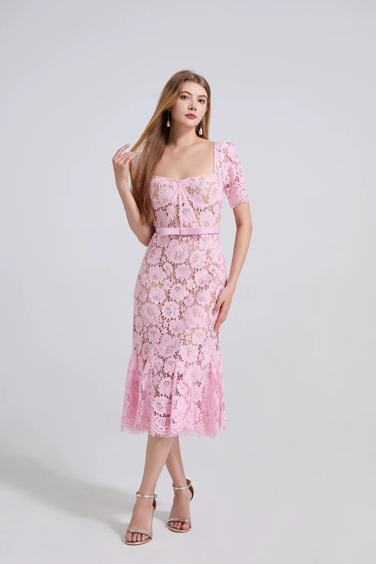 Alina Lace Midi Dress Pink