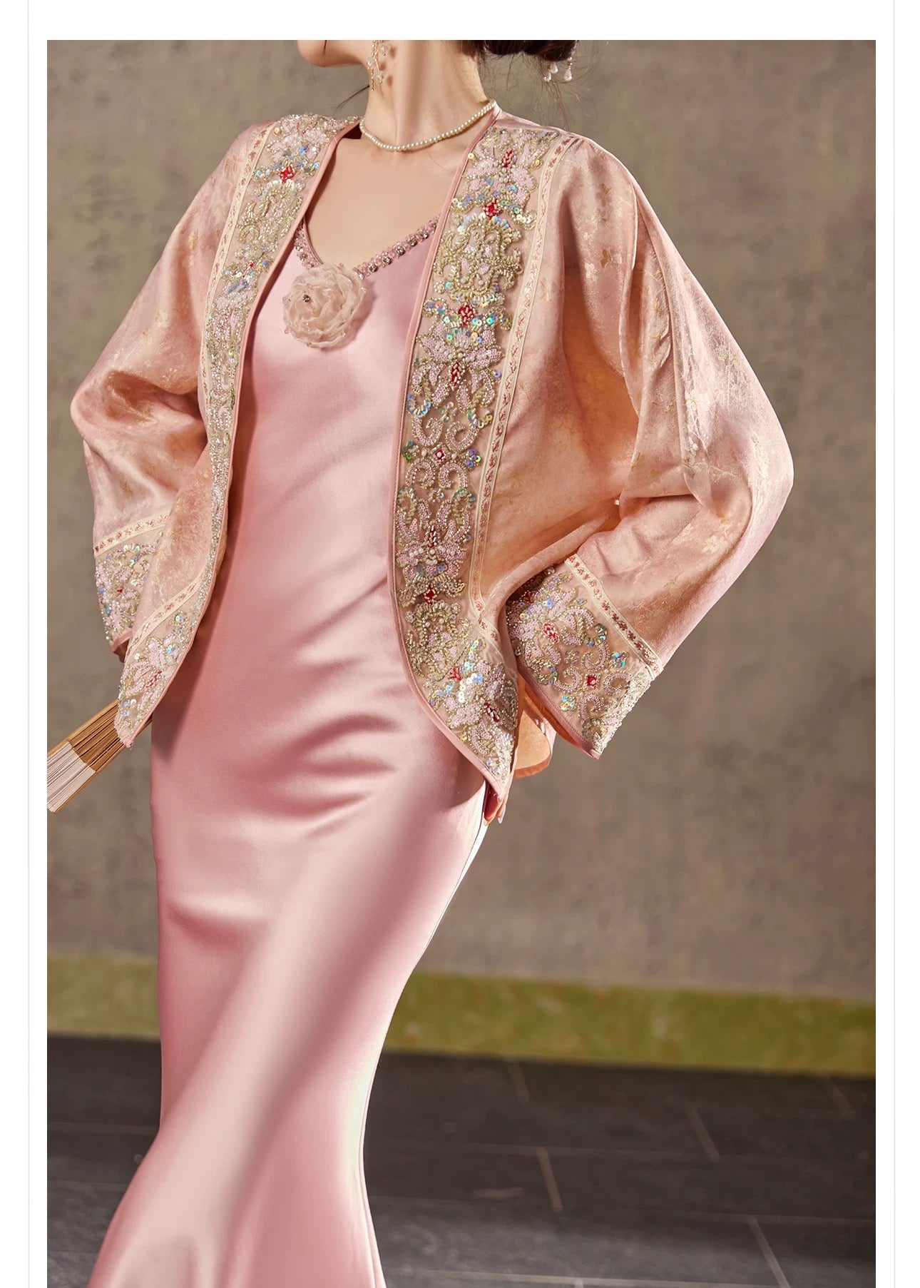 Noor Silk Kimono Rose Gold