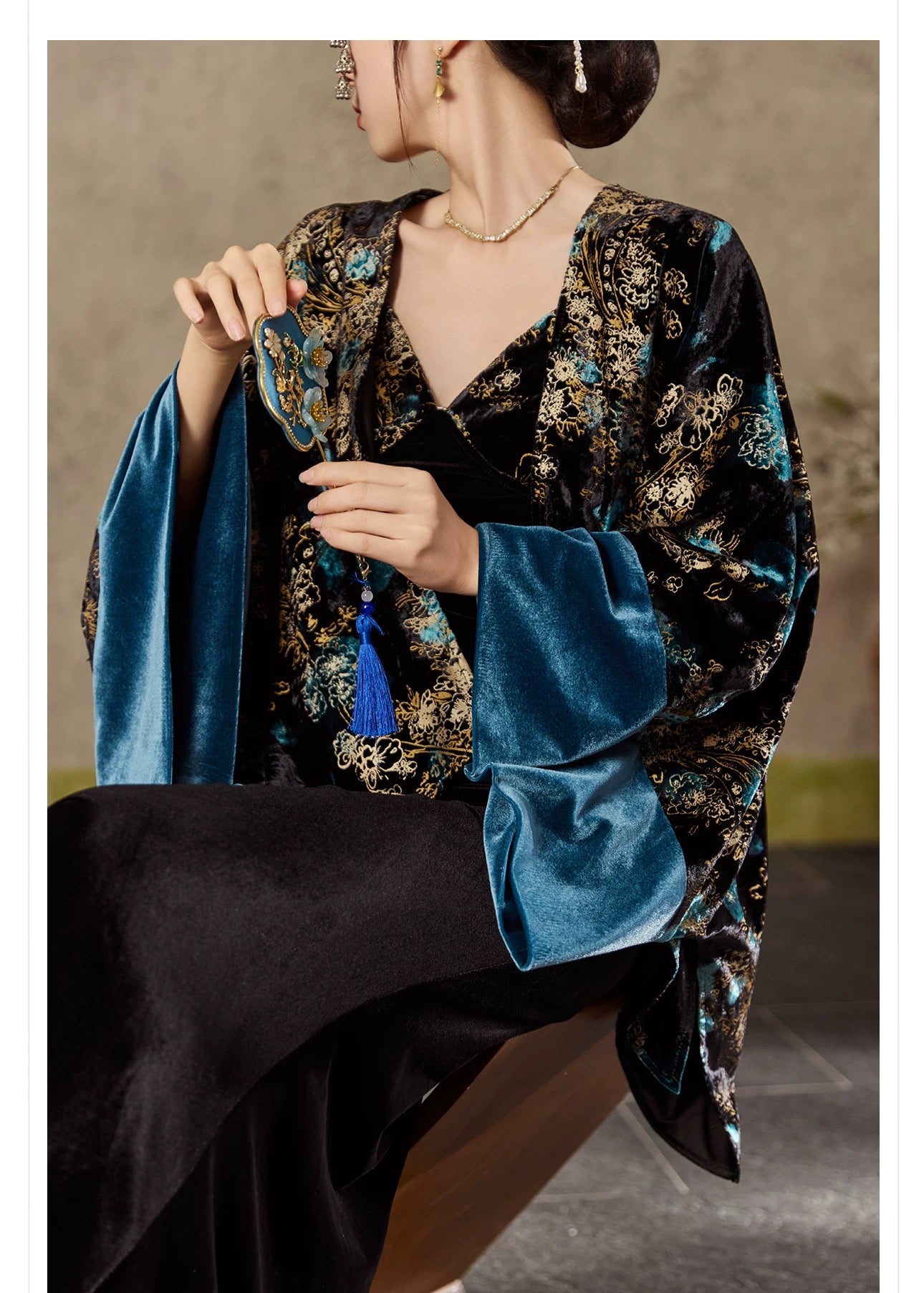 Zafira Reversible Kimono Black & Teal