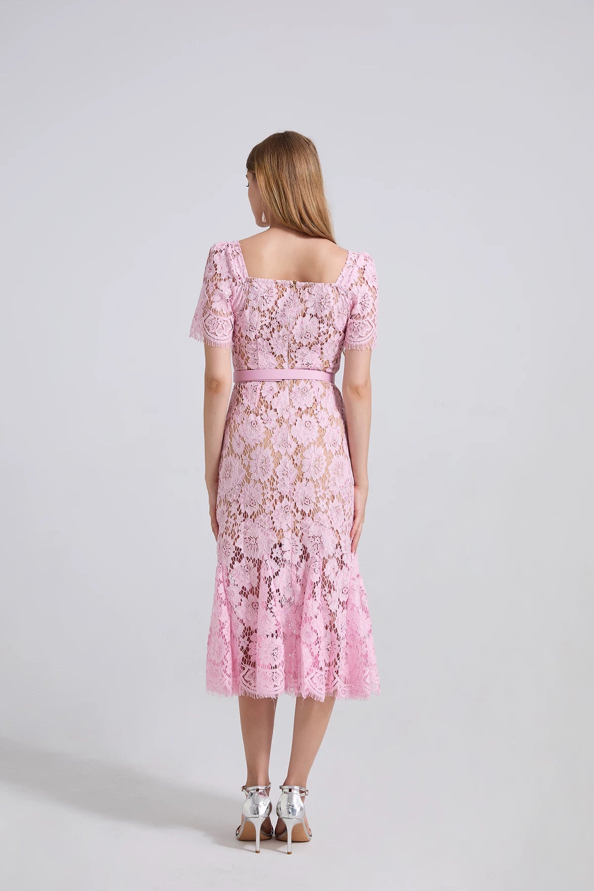 Alina Lace Midi Dress Pink