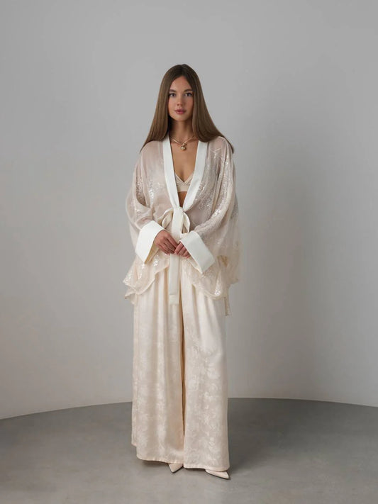 Amani Wide Leg Silk Pants Ivory
