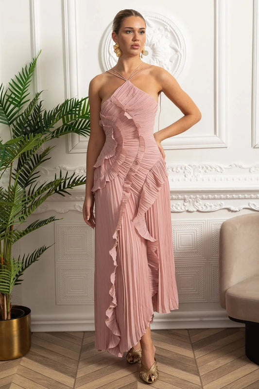 Rosete Pleated Ruffle Dress Milk Blush