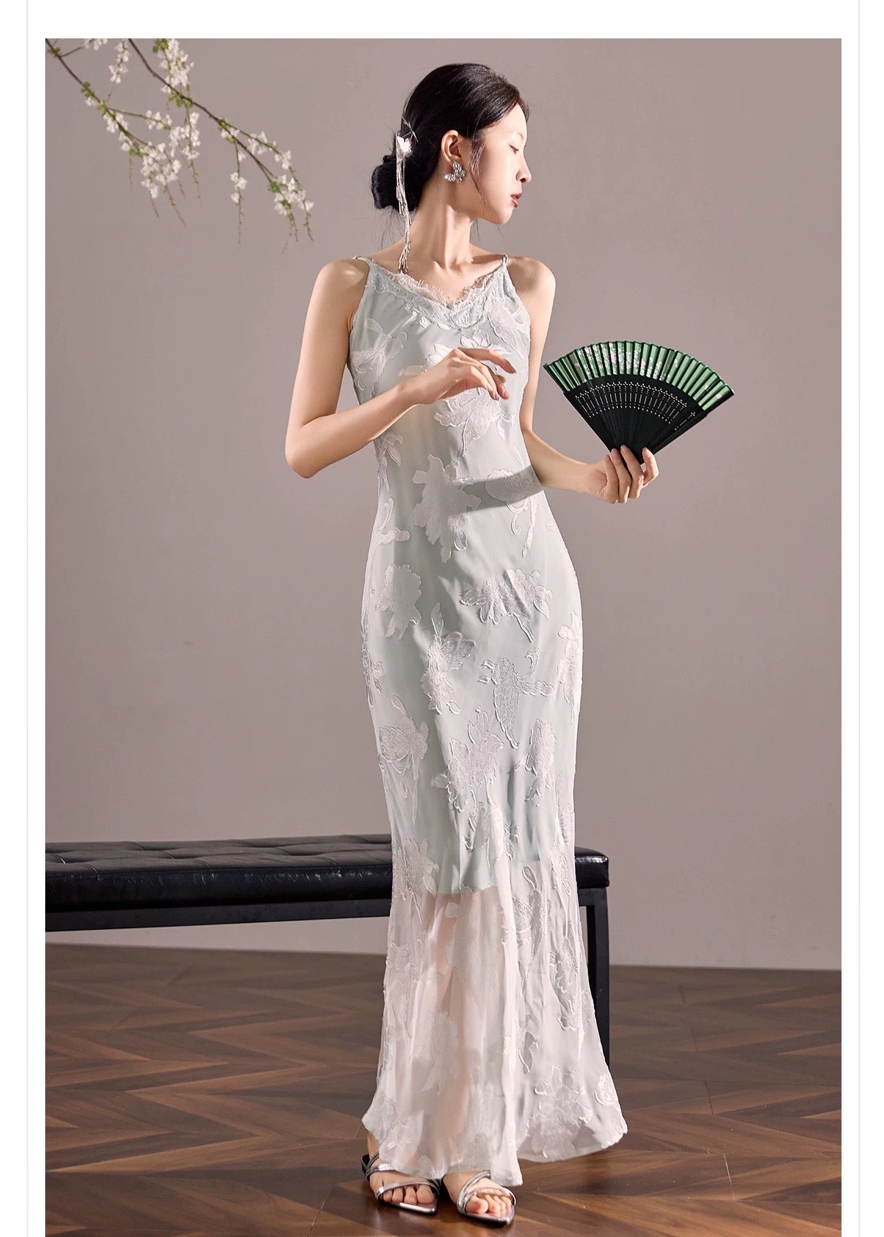 Lina Silk Slip Dress Mist Blue