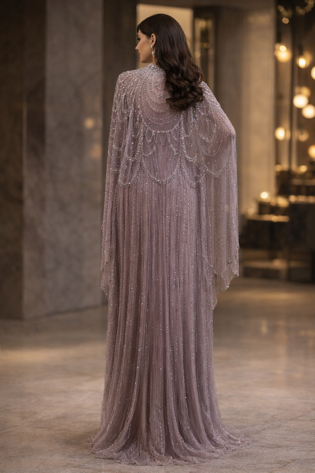 Blush Veil Evening Gown
