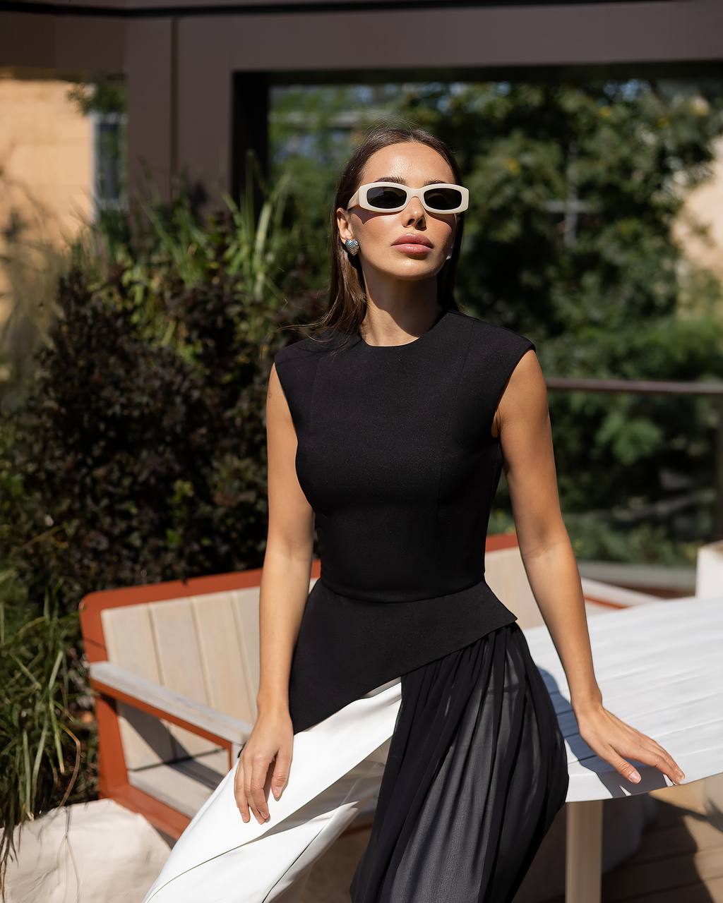 A-Mora Asymmetric Draped Top Black