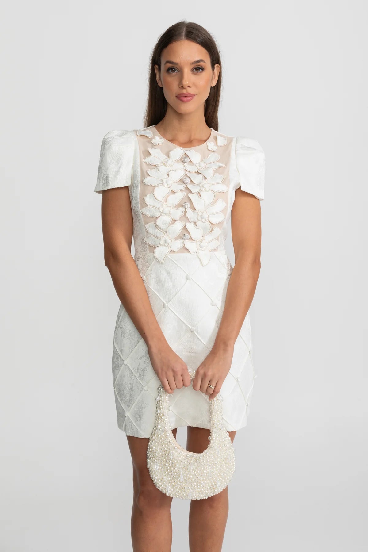 Floria Embellished Mini Dress Ivory