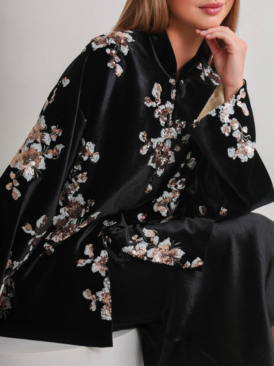 Midnight Blossom Velvet Jacket