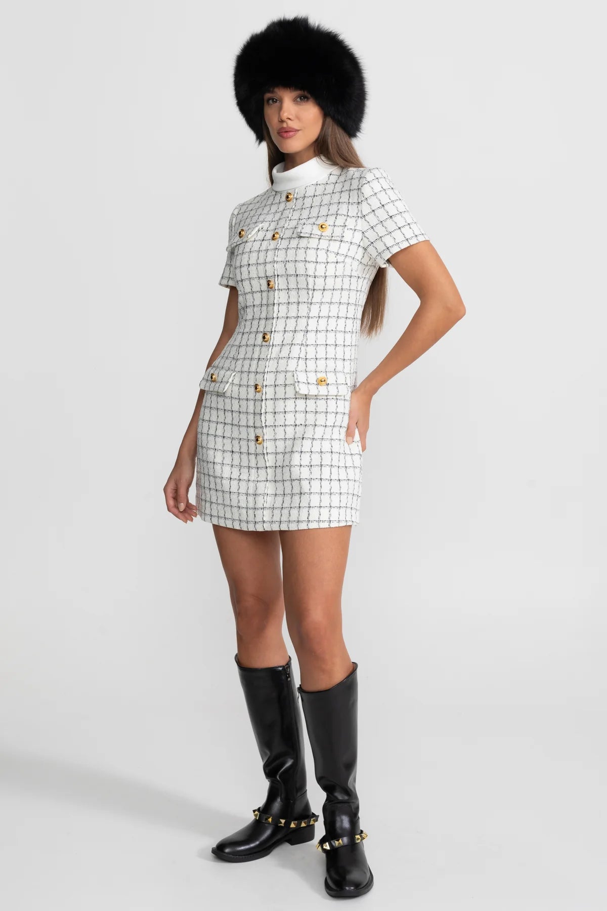 Noir Élite Tweed Mini Dress