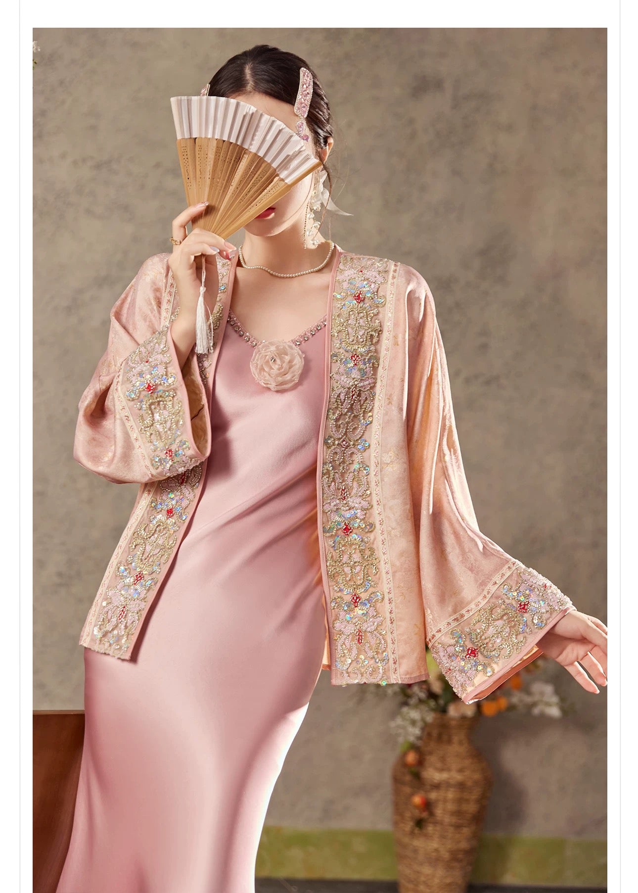 Noor Silk Kimono Rose Gold