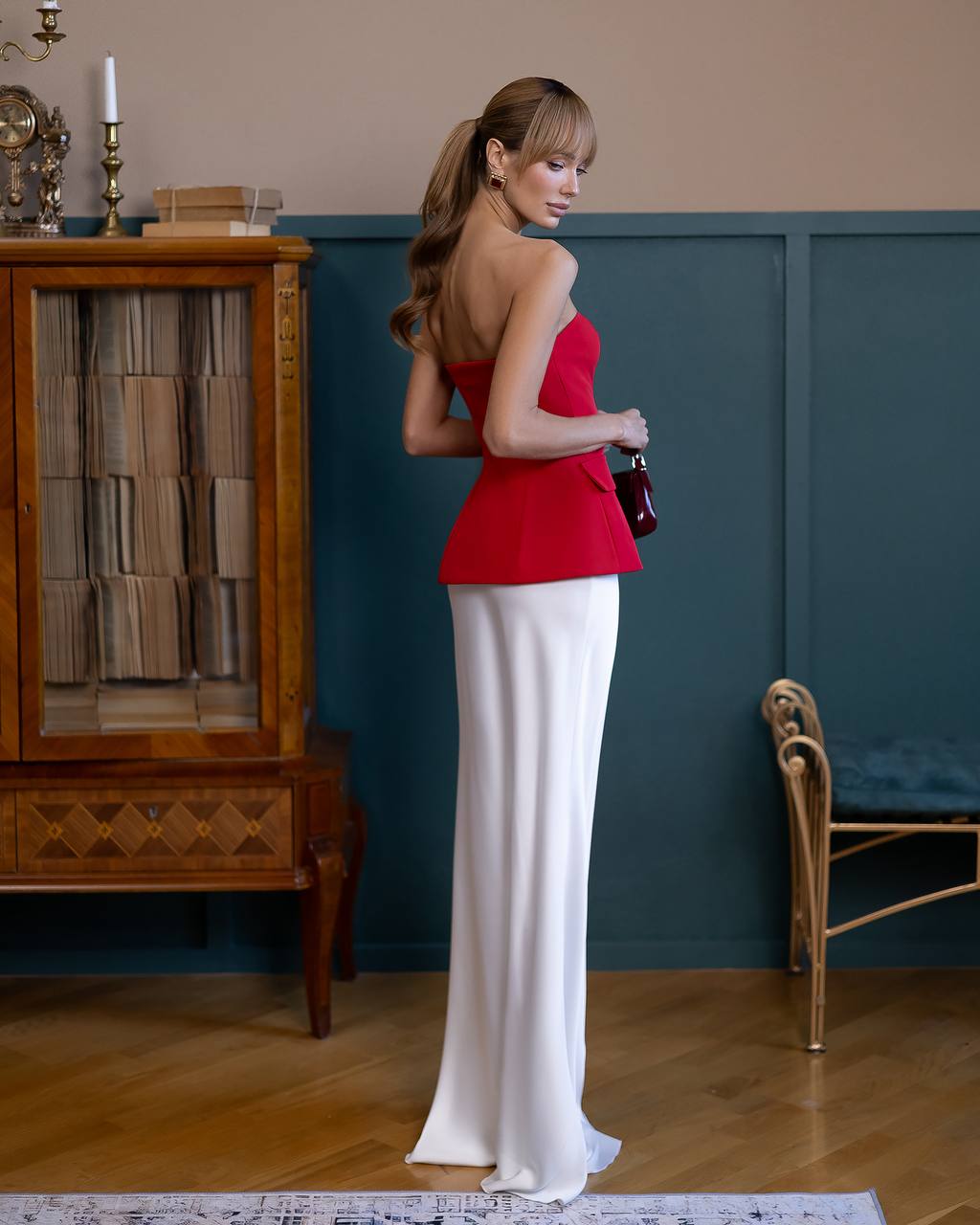 A-Mora Sculpted Button Corset Top (Red)