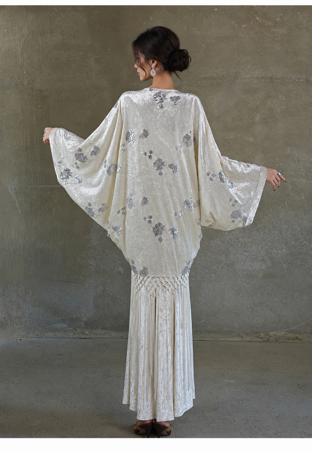Velvet Sequin Kimono & Maxi Dress Set