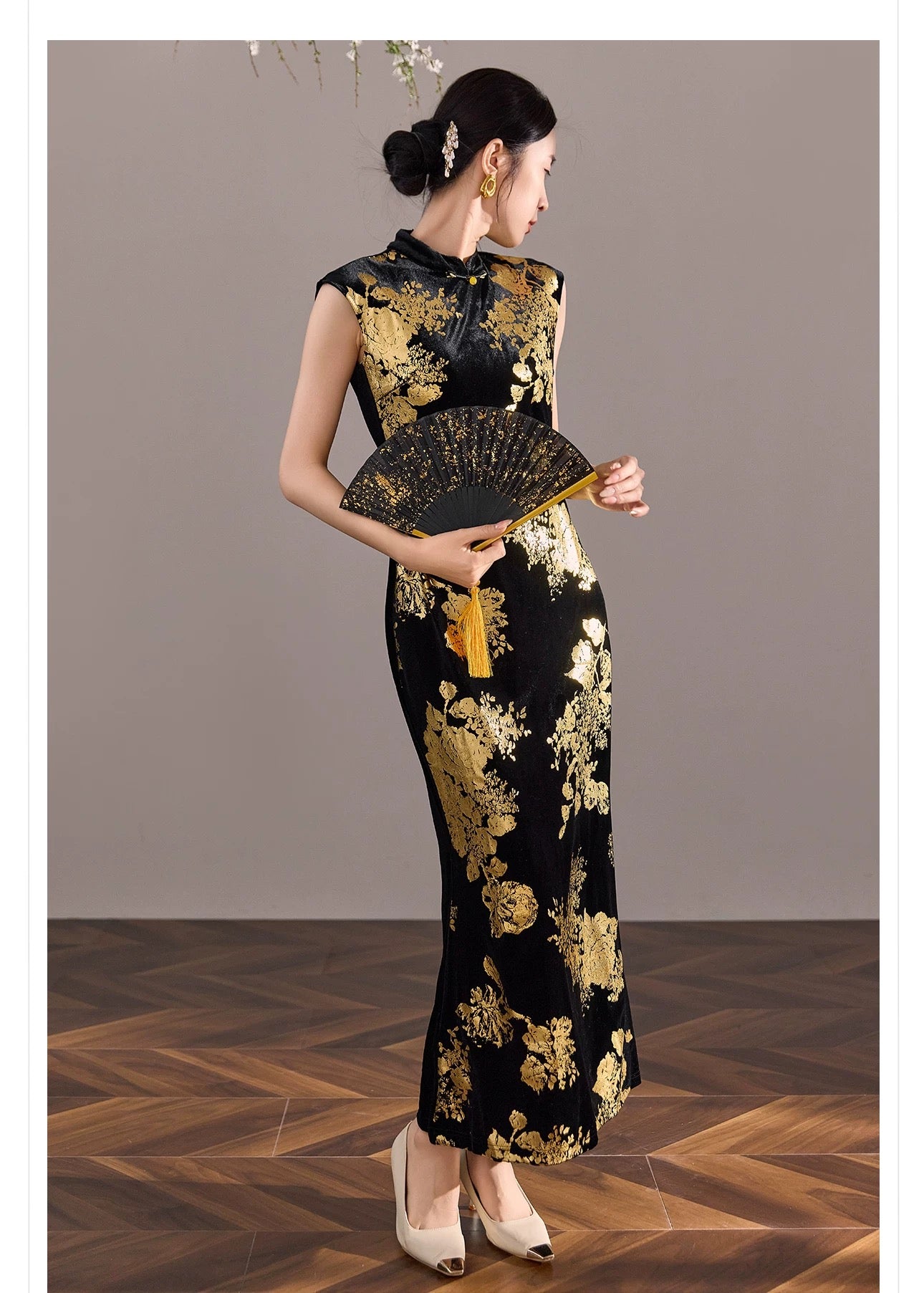 Noor Velvet Maxi Dress Black & Gold