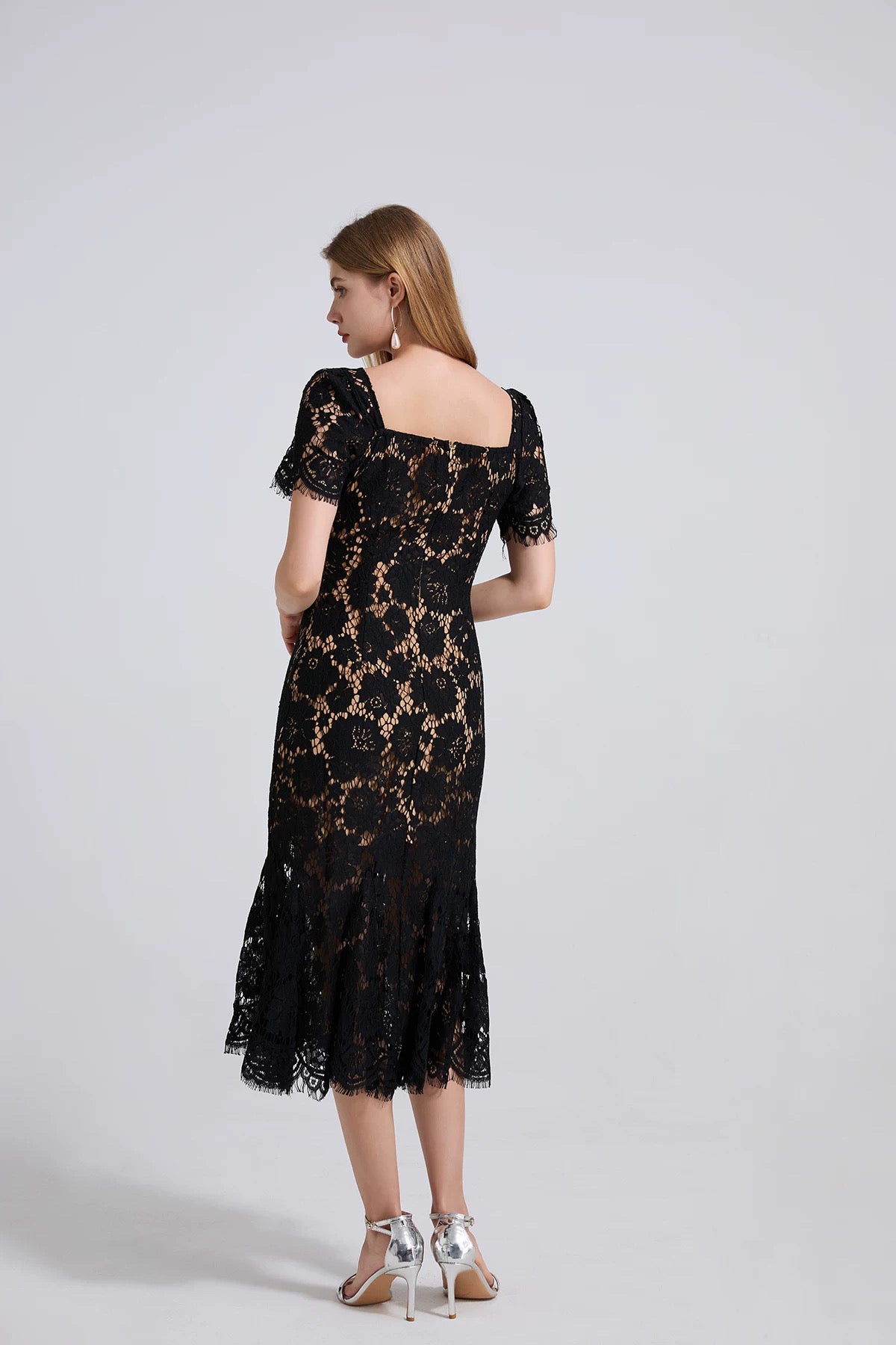 Alina Lace Midi Dress Black
