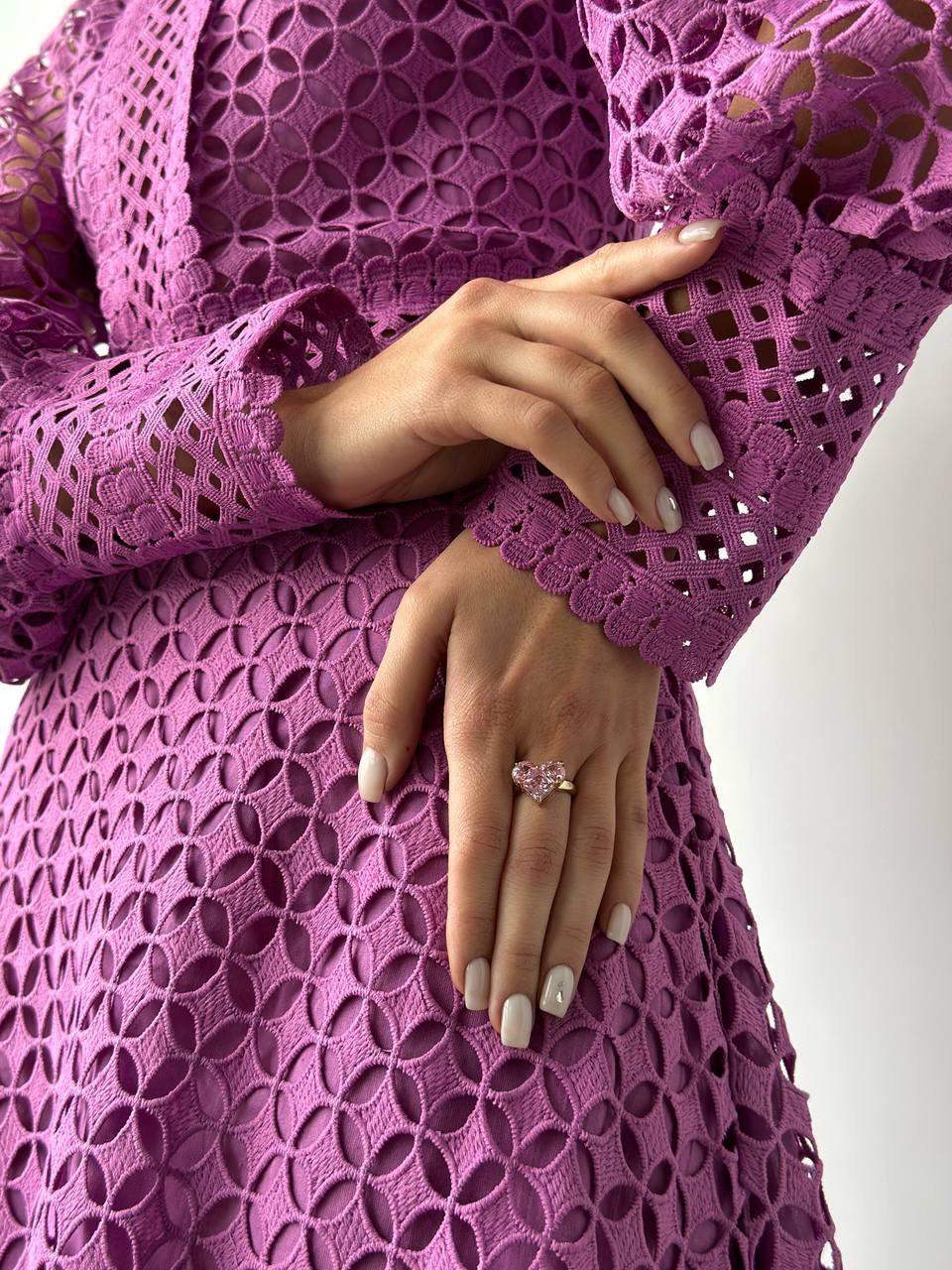 Openwork Lace Midi Dress — Purple