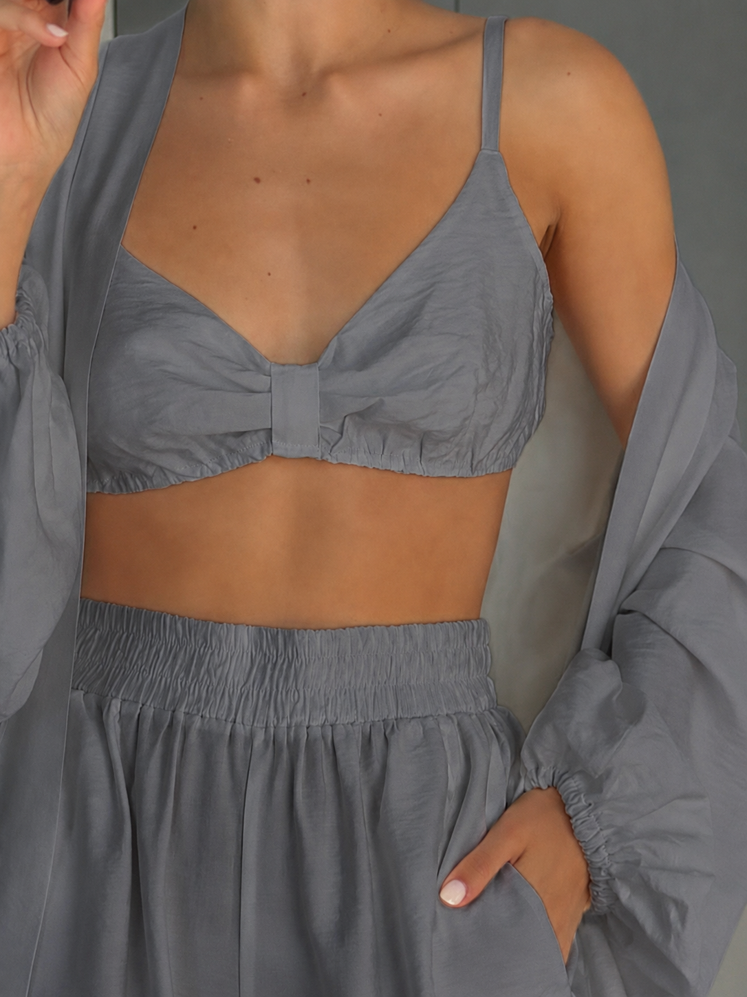 Elara — linen lounge set Grey