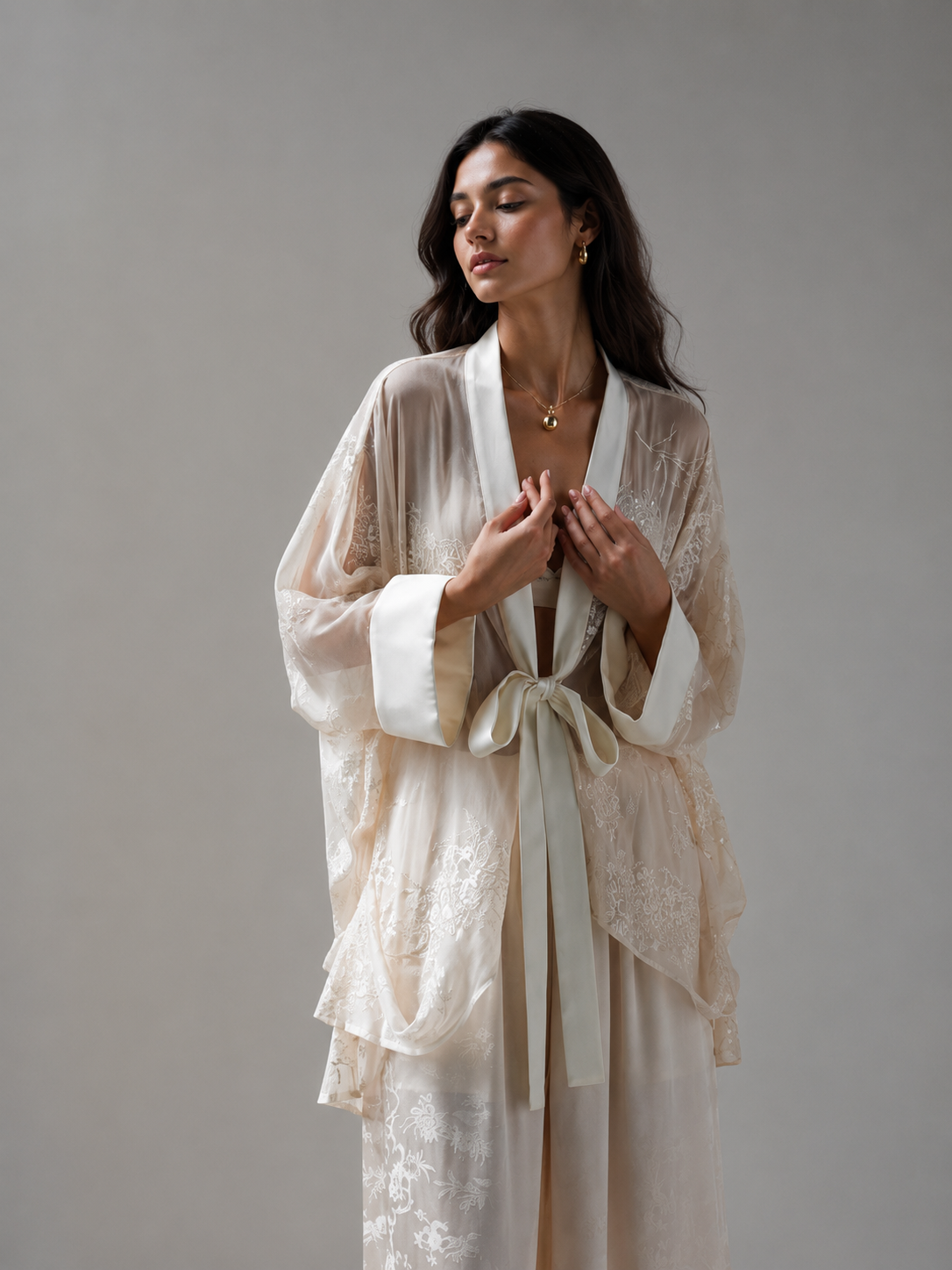 Amani Embroidered Kimono Ivory
