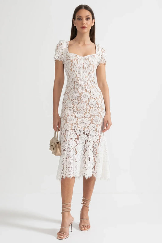 Alina Lace Midi Dress Ivory