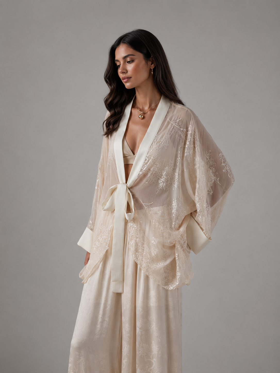 Amani Embroidered Kimono Ivory