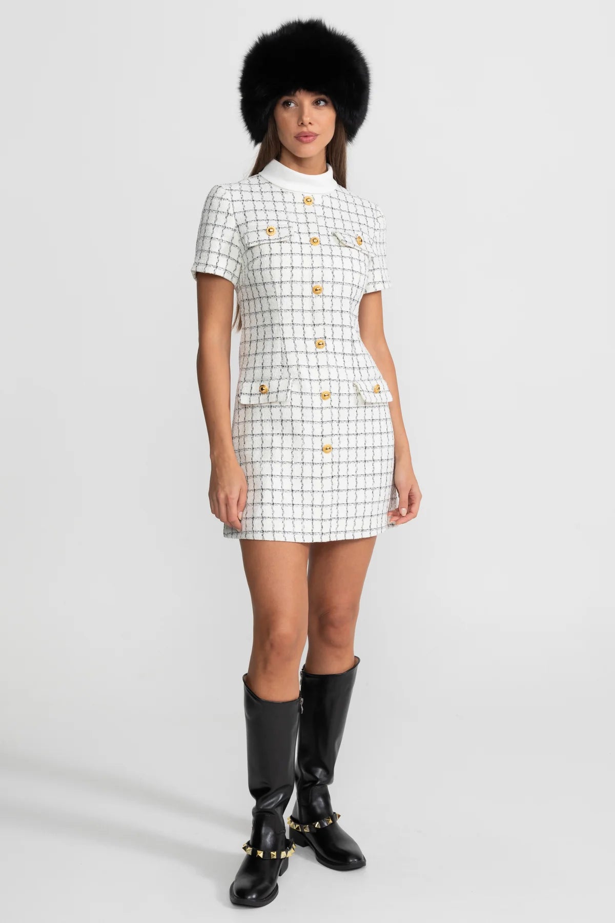Noir Élite Tweed Mini Dress