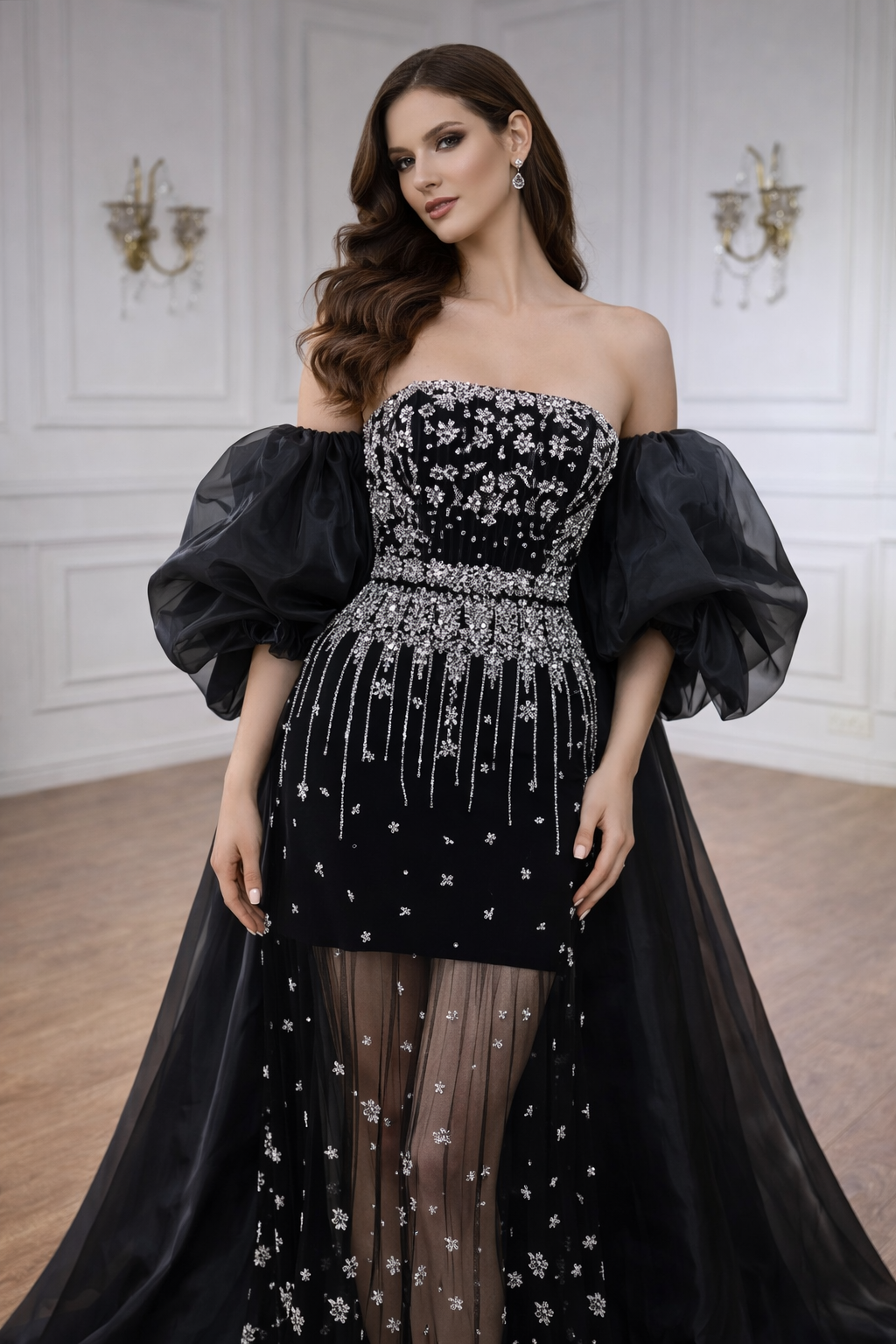 Noctelle Black Gown – Luxury 2-in-1 Evening Dress