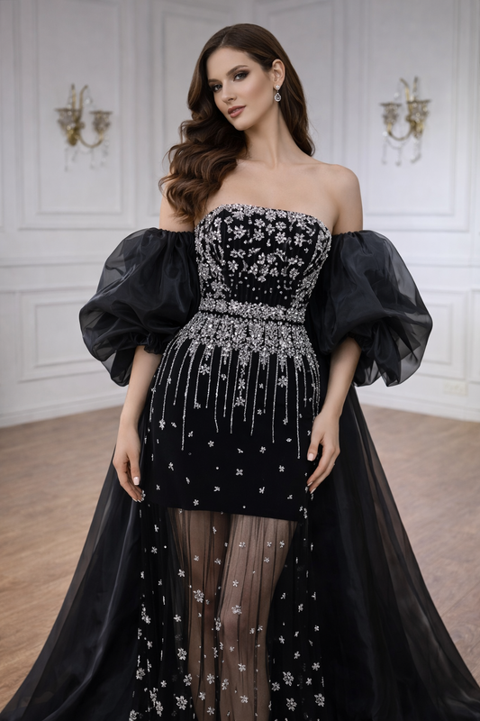 Noctelle Black Gown – Luxury 2-in-1 Evening Dress