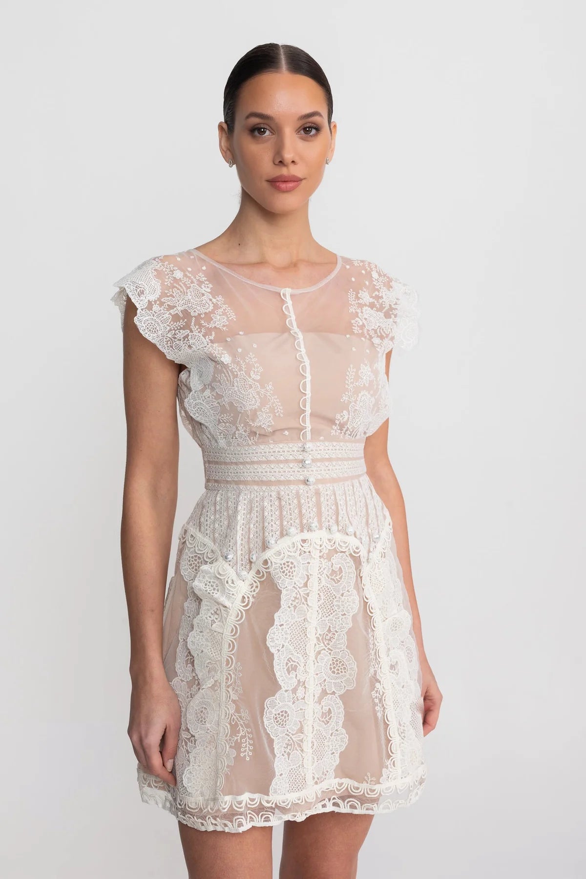 Elari Ivory Lace Mini Dress