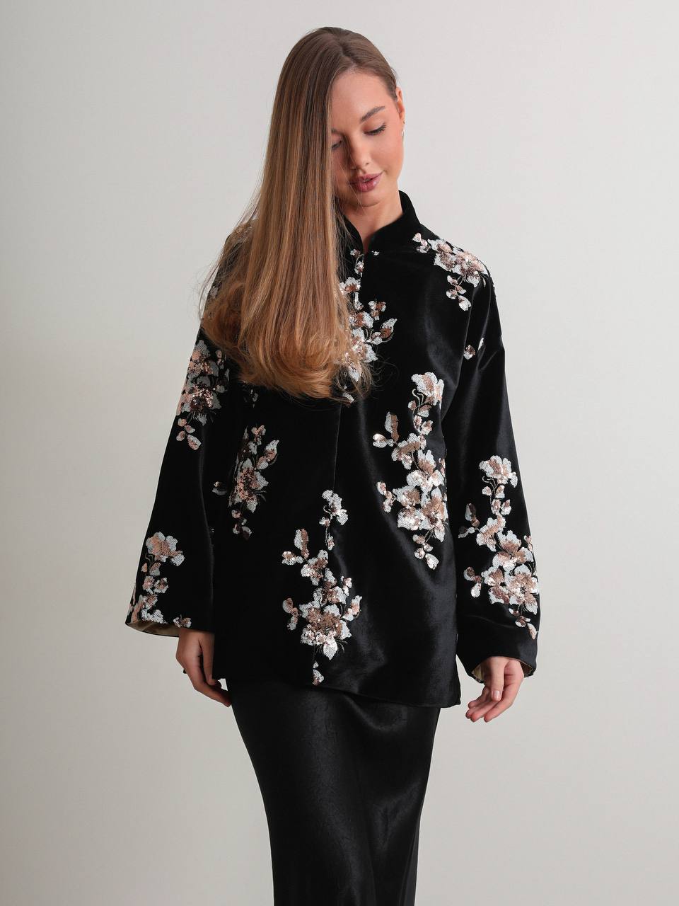 Midnight Blossom Velvet Jacket