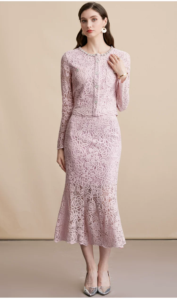 Elara Lace Midi Dress Blush