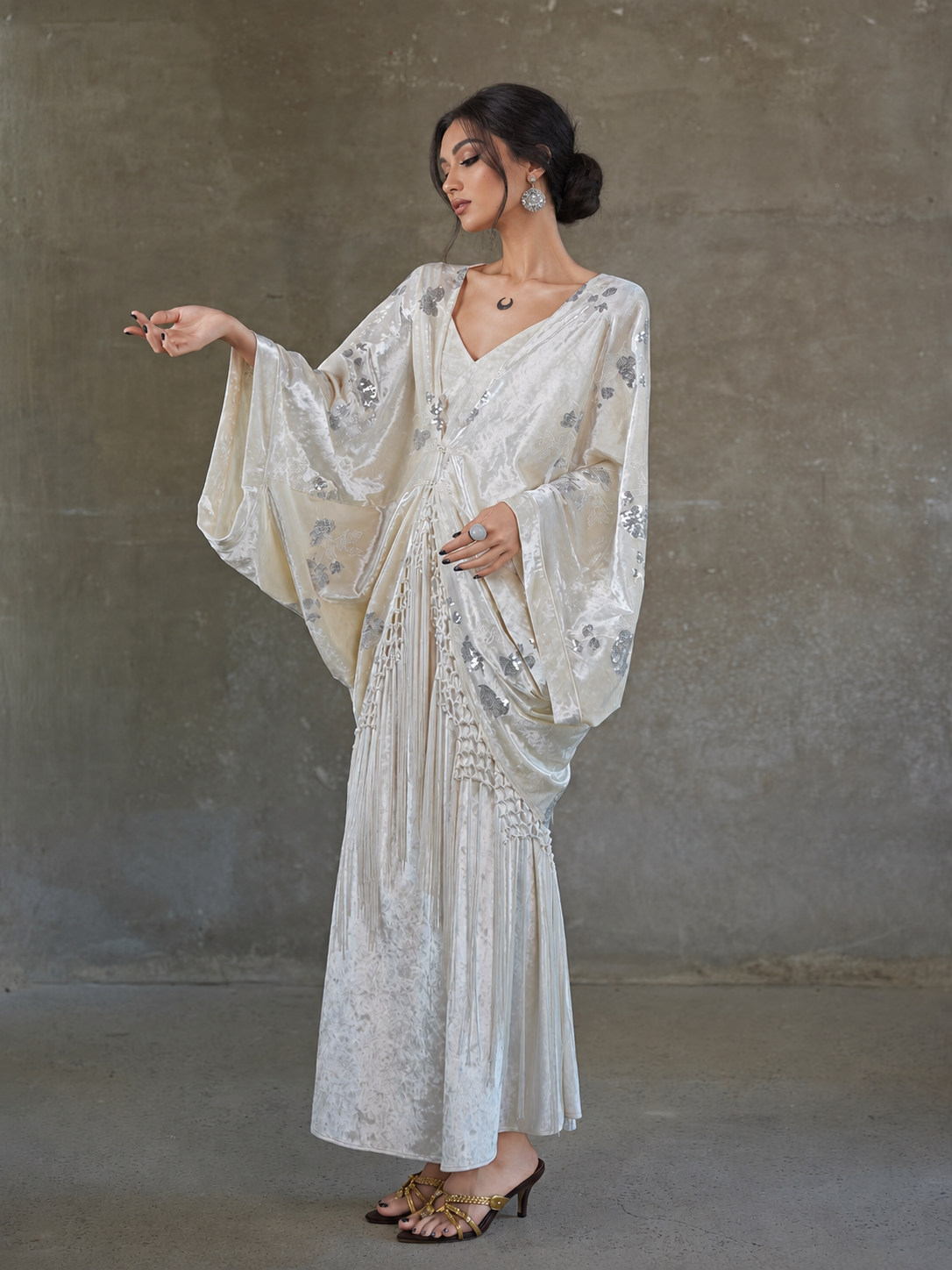 Velvet Sequin Kimono & Maxi Dress Set