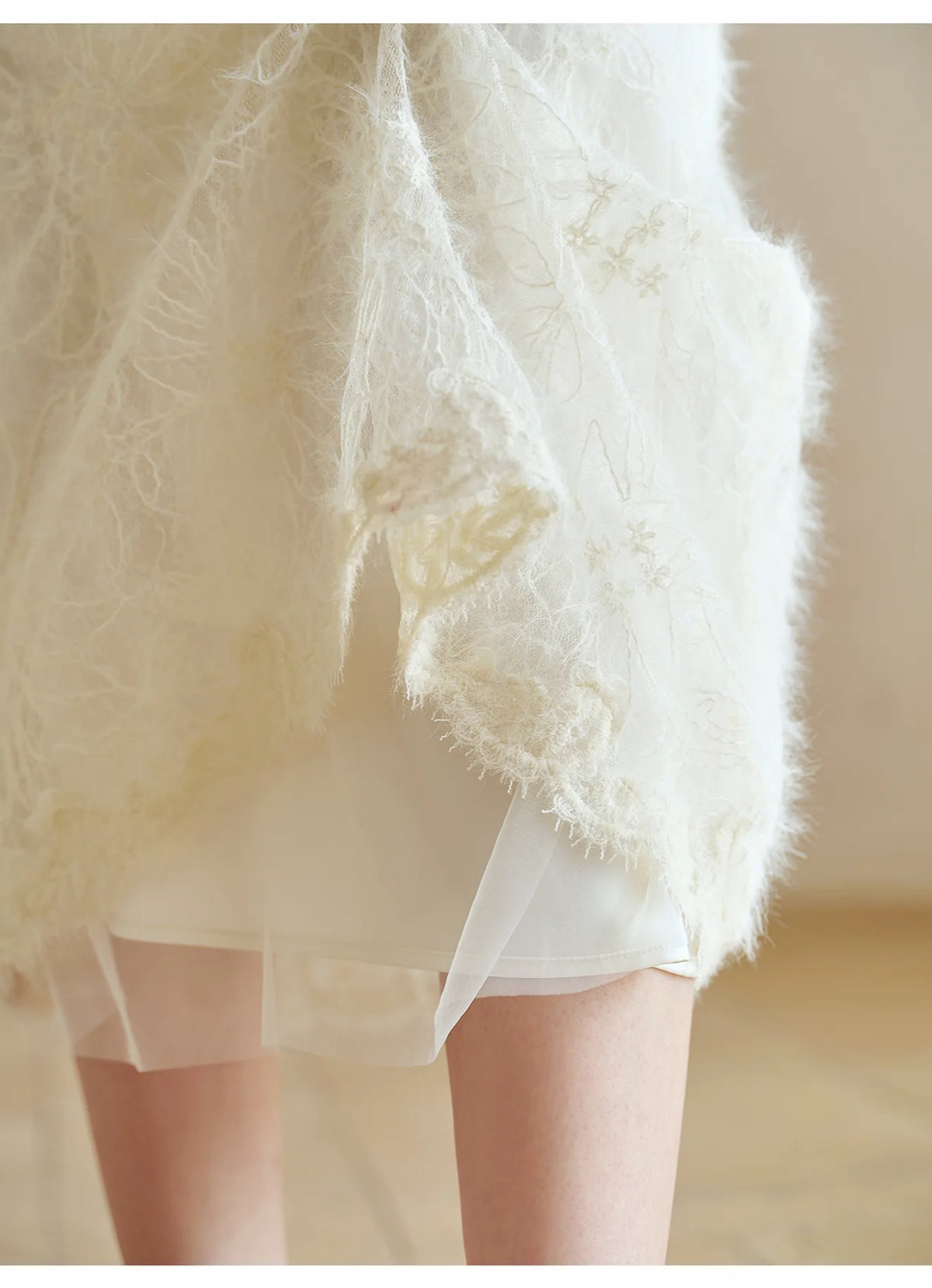 Textured Embroidered Midi Skirt — White
