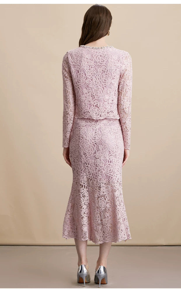 Elara Lace Midi Dress Blush