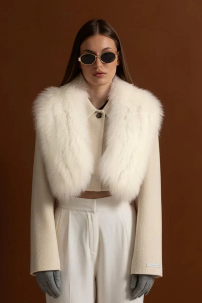 Sable Trim Cropped Jacket White