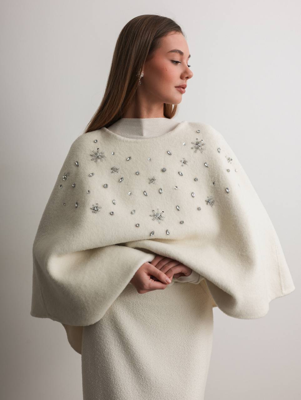 Celeste Crystal Knit Cape Ivory