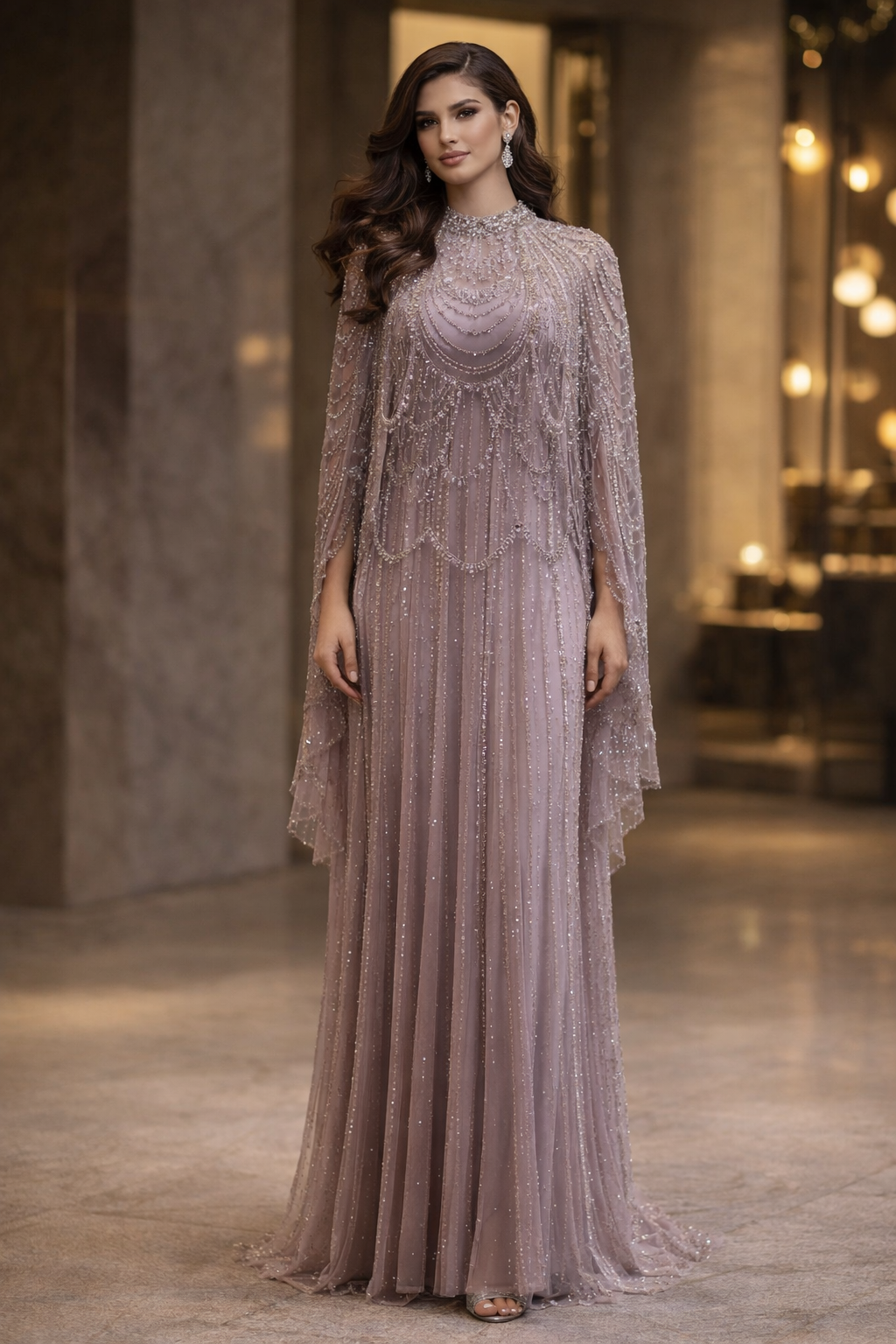 Blush Veil Evening Gown