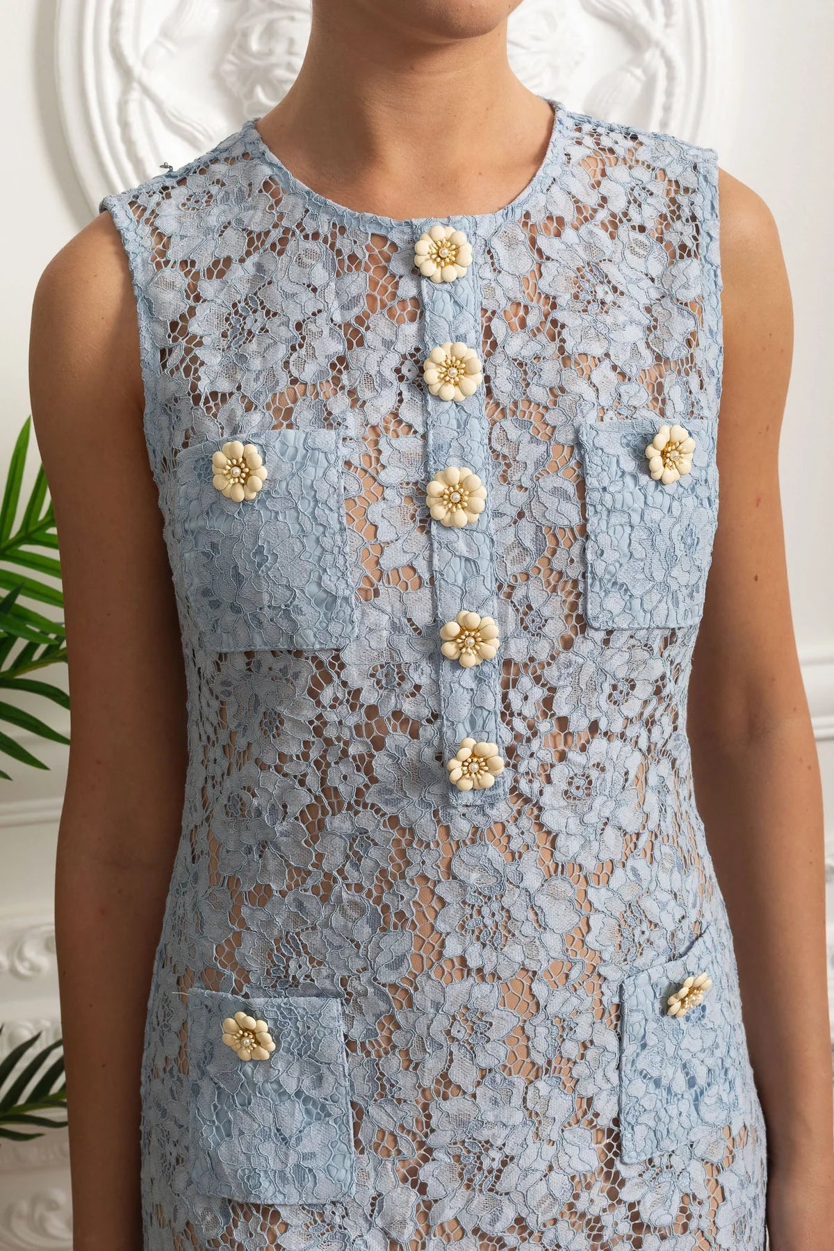 Elara Lace Mini Dress Light Blue